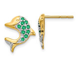 Natural Green Emerald Dolphin Earrings 1/4 Carat (ctw) in 14K Yellow Gold
